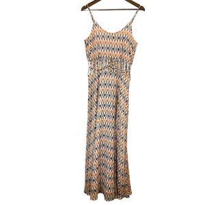 Dress The‎ population Orange White Maxi Dress Sleeveless V Neck Medium Cut outs